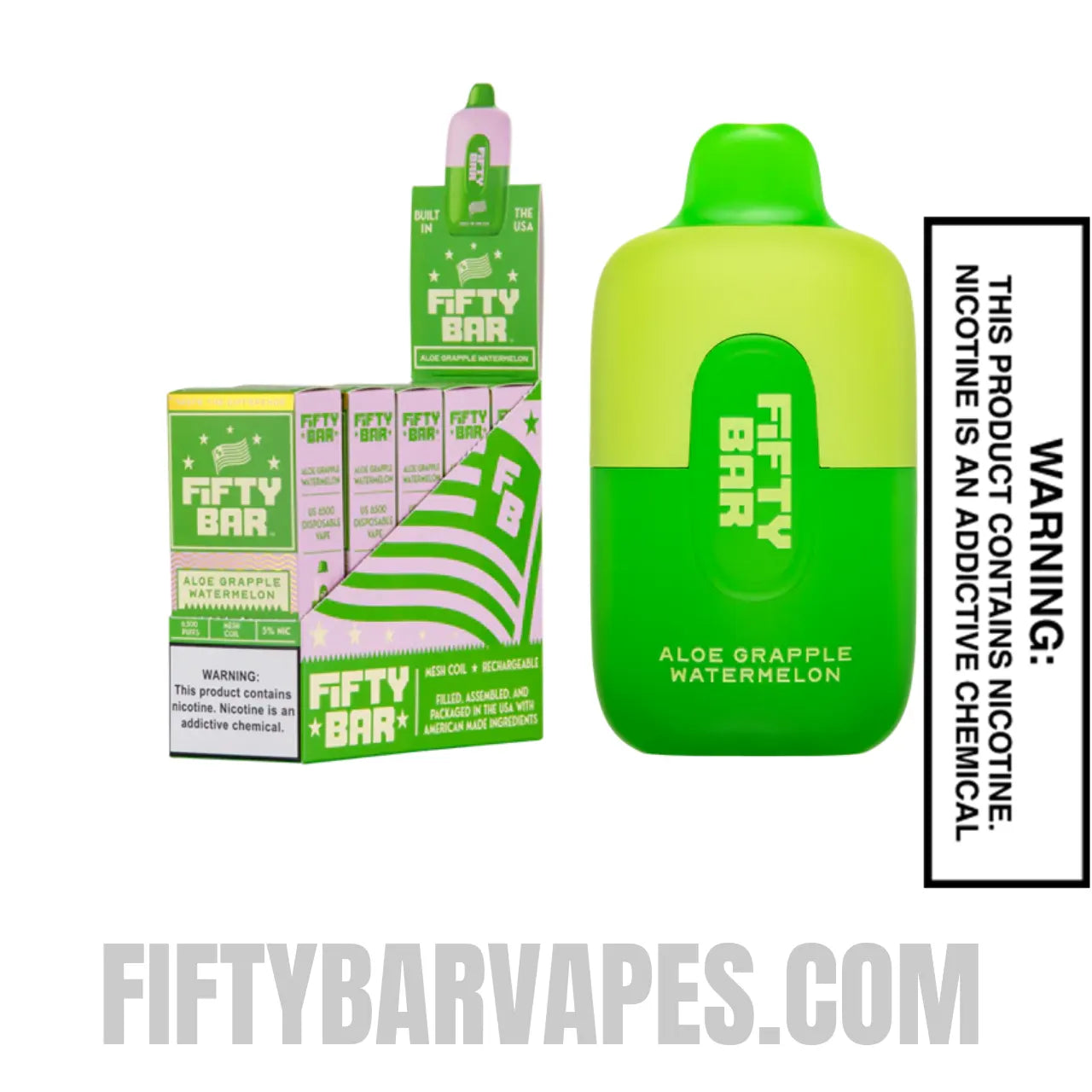 Aloe Grapple Watermelon Fifty Bar 6500 Puffs Disposable Vape with bundle pack Aloe Grapple Watermelon Fifty Bar 6500 Puffs Disposable Vape with bundle pack
