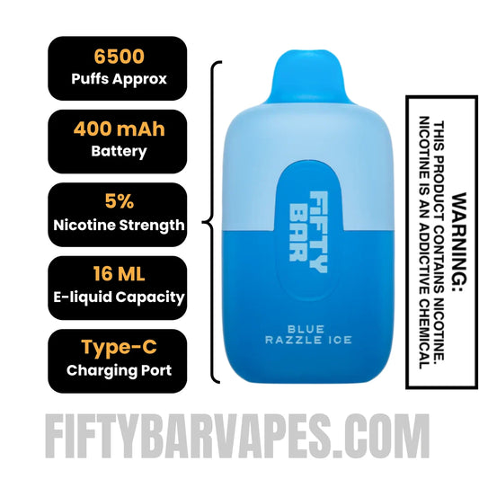 Blue Razzle Ice Fifty Bar 6500 Puffs Disposable Vape Specifications Blue Razzle Ice Fifty Bar 6500 Puffs Disposable Vape Specifications