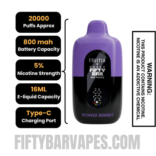 Bonker Berries Fruitia X Fifty Bar 20K Vape  Bonker Berries Fruitia X Fifty Bar 20K Vape