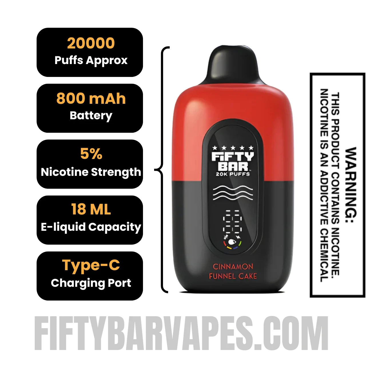 Cinnamon Funnel Cake Fifty Bar 20k Disposable Vape Specifications Cinnamon Funnel Cake Fifty Bar 20k Disposable Vape Specifications
