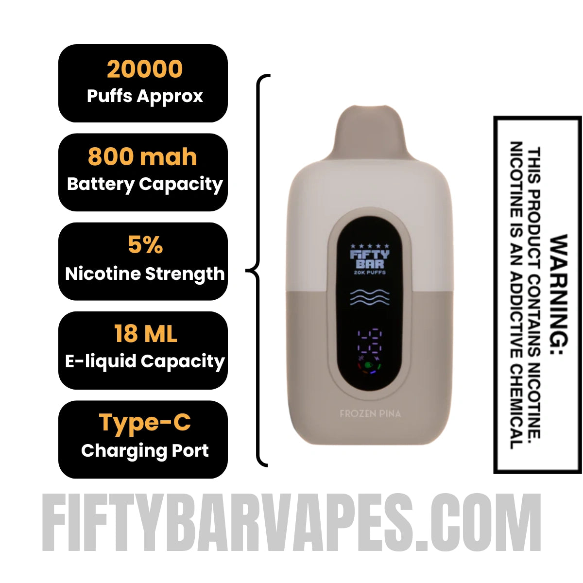 Frozen Pina Fifty Bar 20K Texas Edition Disposable Vape Specifications Frozen Pina Fifty Bar 20K Texas Edition Disposable Vape Specifications