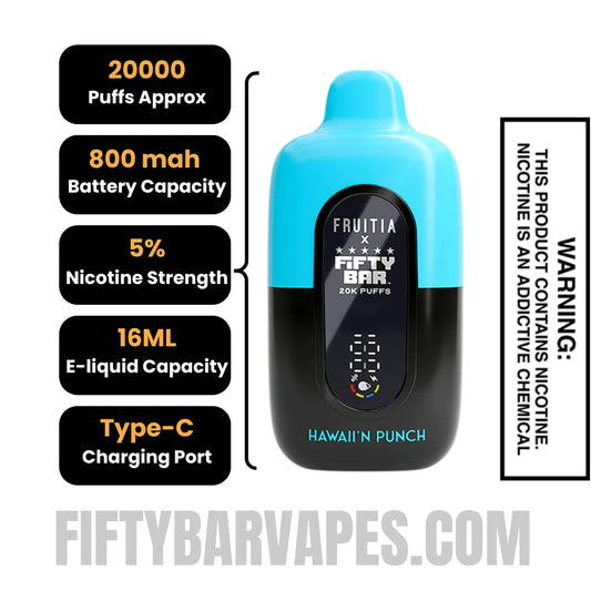 Hawaii'n Punch Fruitia X Fifty Bar 20K Vape Specifications Hawaii'n Punch Fruitia X Fifty Bar 20K Vape Specifications
