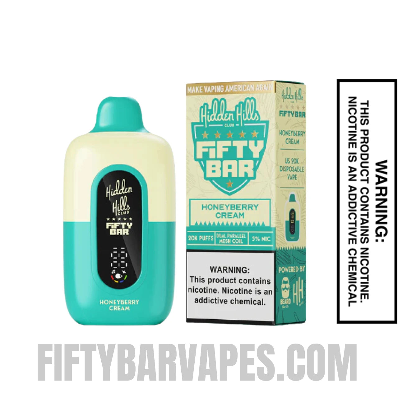 Honeyberry Cream Hidden Hills X Fifty Bar Vape With Package Box Honeyberry Cream Hidden Hills X Fifty Bar Vape With Package Box