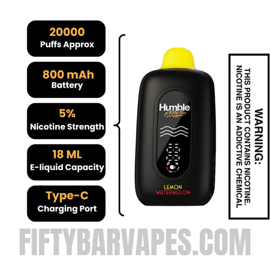 Lemon Watermelon Humble x Fifty Bar 20K Disposable Vape Specifications Lemon Watermelon Humble x Fifty Bar 20K Disposable Vape Specifications