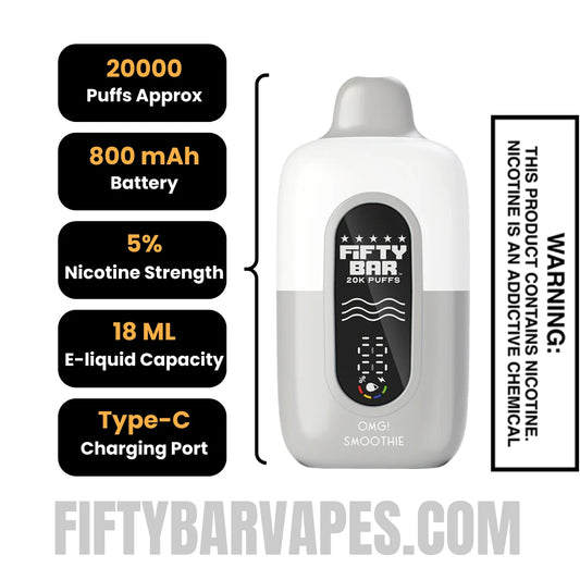 OMG! Smoothie Fifty Bar 20k Disposable Vape Specifications OMG! Smoothie Fifty Bar 20k Disposable Vape Specifications