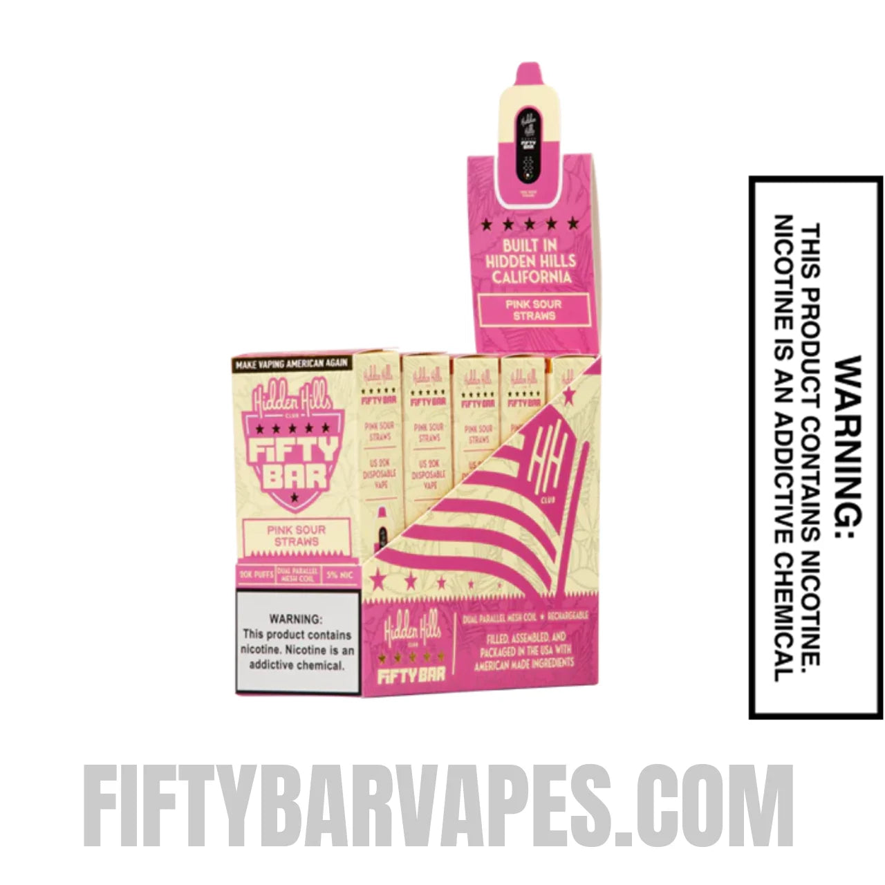 Pink Sour Straws Hidden Hills X Fifty Bar Vape With Bundle Pack Pink Sour Straws Hidden Hills X Fifty Bar Vape With Bundle Pack