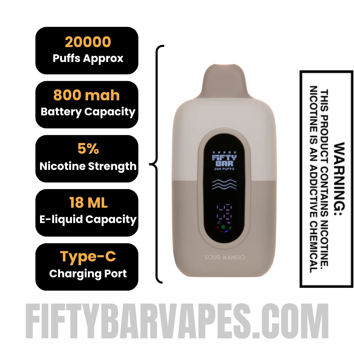 Sour Mango Fifty Bar 20K Texas Edition Disposable Vape Specifications Sour Mango Fifty Bar 20K Texas Edition Disposable Vape Specifications