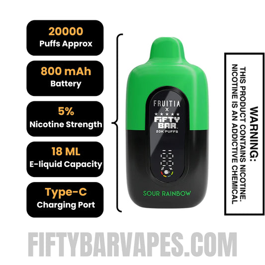 Sour Rainbow Fruitia X Fifty Bar 20K Vape Specification Sour Rainbow Fruitia X Fifty Bar 20K Vape Specification