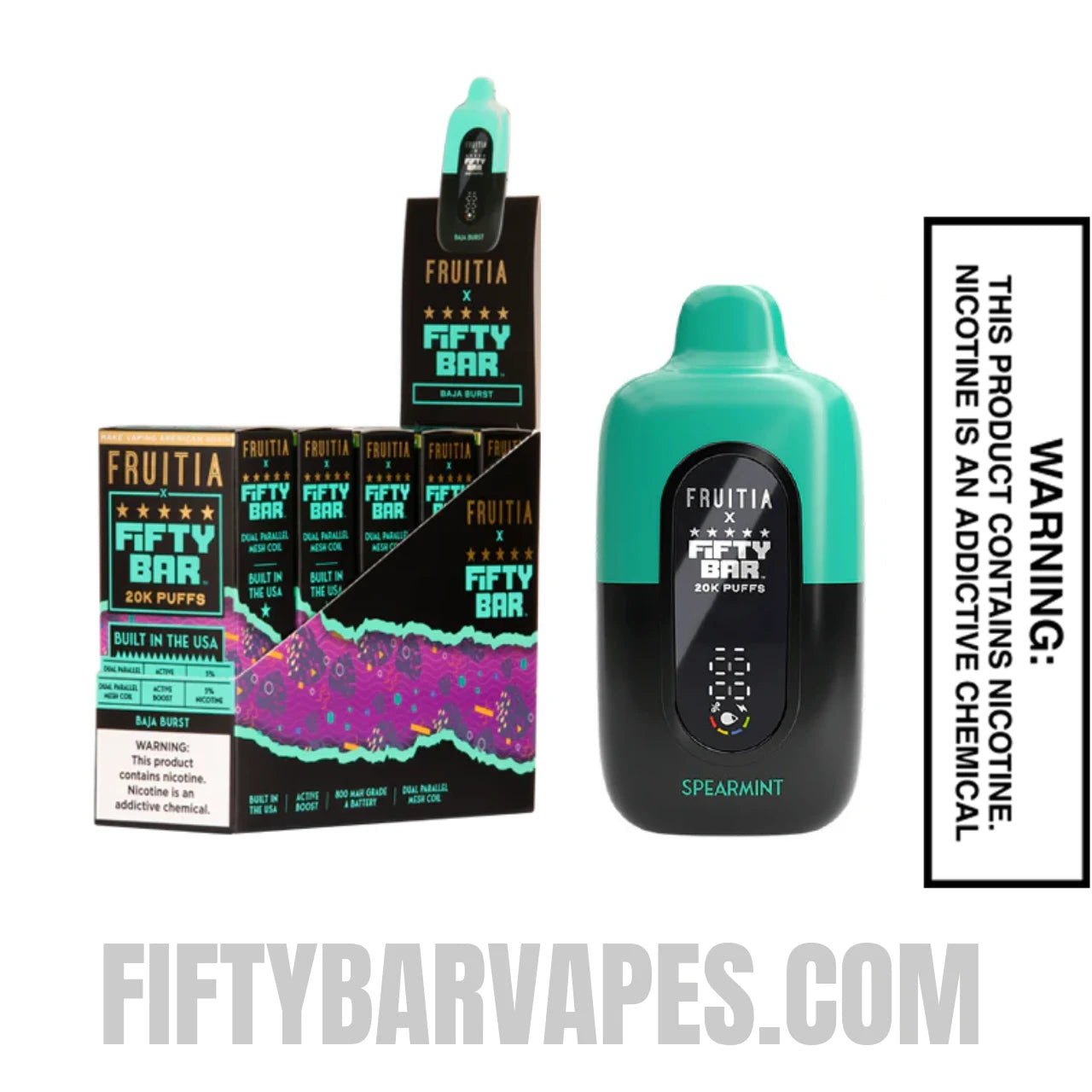 Spearmint Fruitia X Fifty Bar 20K Vape With Bundle Pack Spearmint Fruitia X Fifty Bar 20K Vape With Bundle Pack