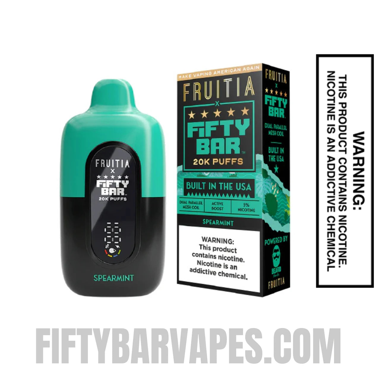 Spearmint Fruitia X Fifty Bar 20K Vape With Package Box Spearmint Fruitia X Fifty Bar 20K Vape With Package Box