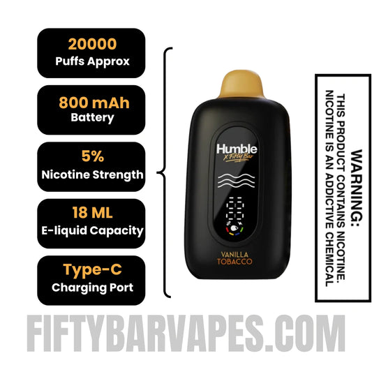 Vanilla Tobacco Humble x Fifty Bar 20K Disposable Vape Specifications Vanilla Tobacco Humble x Fifty Bar 20K Disposable Vape Specifications