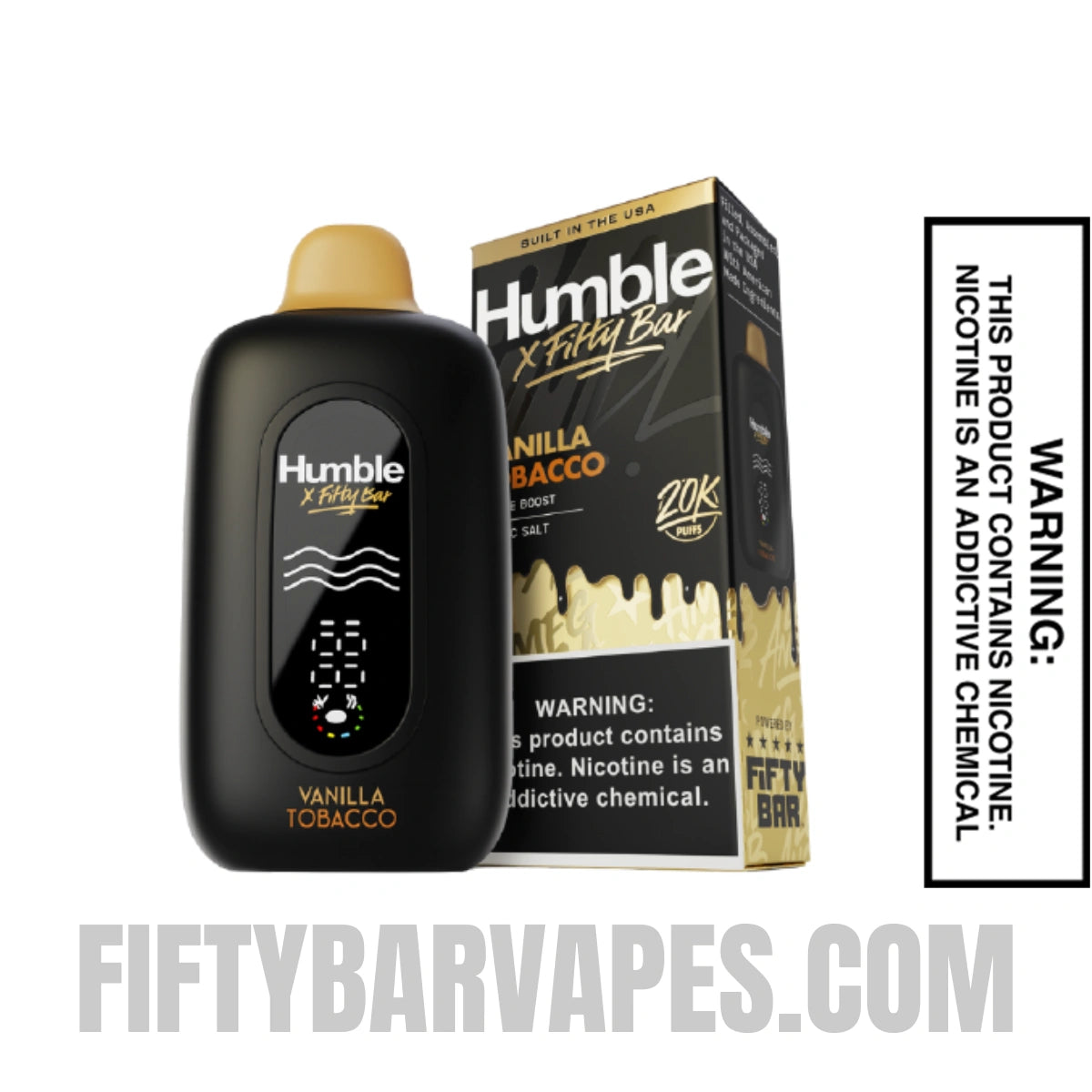 Vanilla Tobacco Humble x Fifty Bar 20K Disposable Vape with package box Vanilla Tobacco Humble x Fifty Bar 20K Disposable Vape with package box