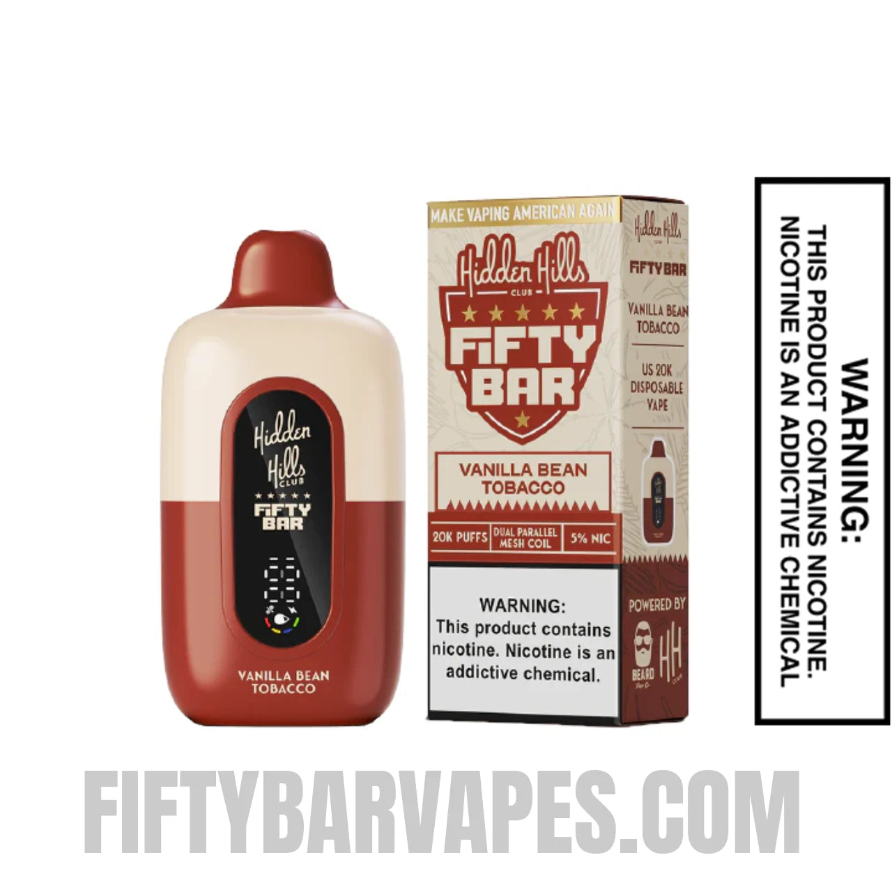 Vanilla Bean Tobacco Hidden Hills X Fifty Bar Vape With Package Box Vanilla Bean Tobacco Hidden Hills X Fifty Bar Vape With Package Box