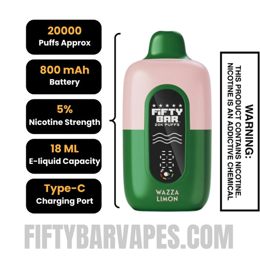 Wazza Limon Hidden Hills X Fifty Bar 20k Disposable Vape Specifications Wazza Limon Hidden Hills X Fifty Bar 20k Disposable Vape Specifications