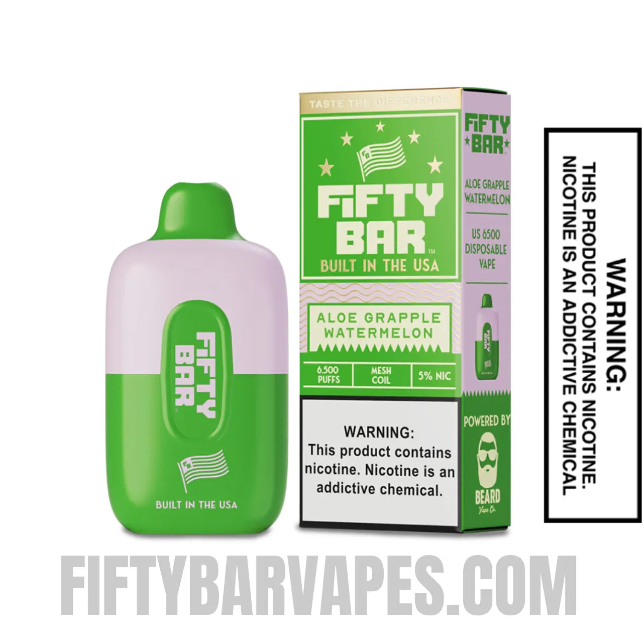 Aloe Grapple Watermelon Fifty Bar 6500 Puffs Disposable Vape With Package Box