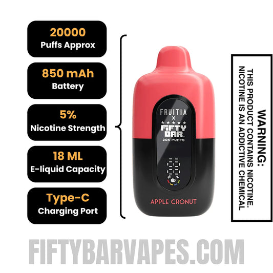 Apple Cronut Fruitia X Fifty Bar 20K Vape Specifications