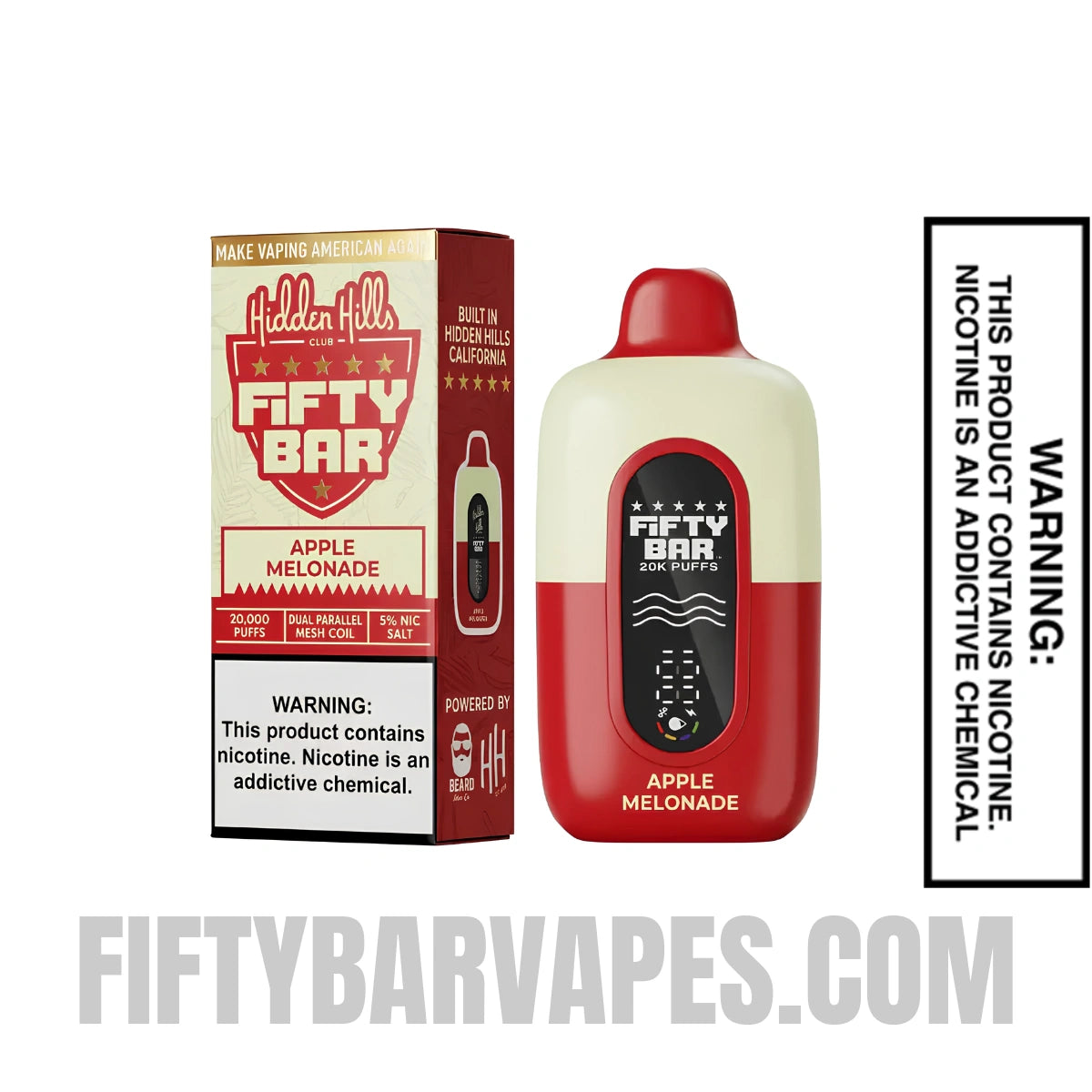 Apple Melonade Hidden Hills X Fifty Bar 20k Disposable Vape With Package Box