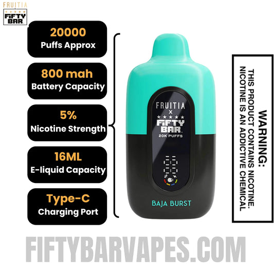 Baja Burst Fruitia X Fifty Bar 20K Vape Specifications