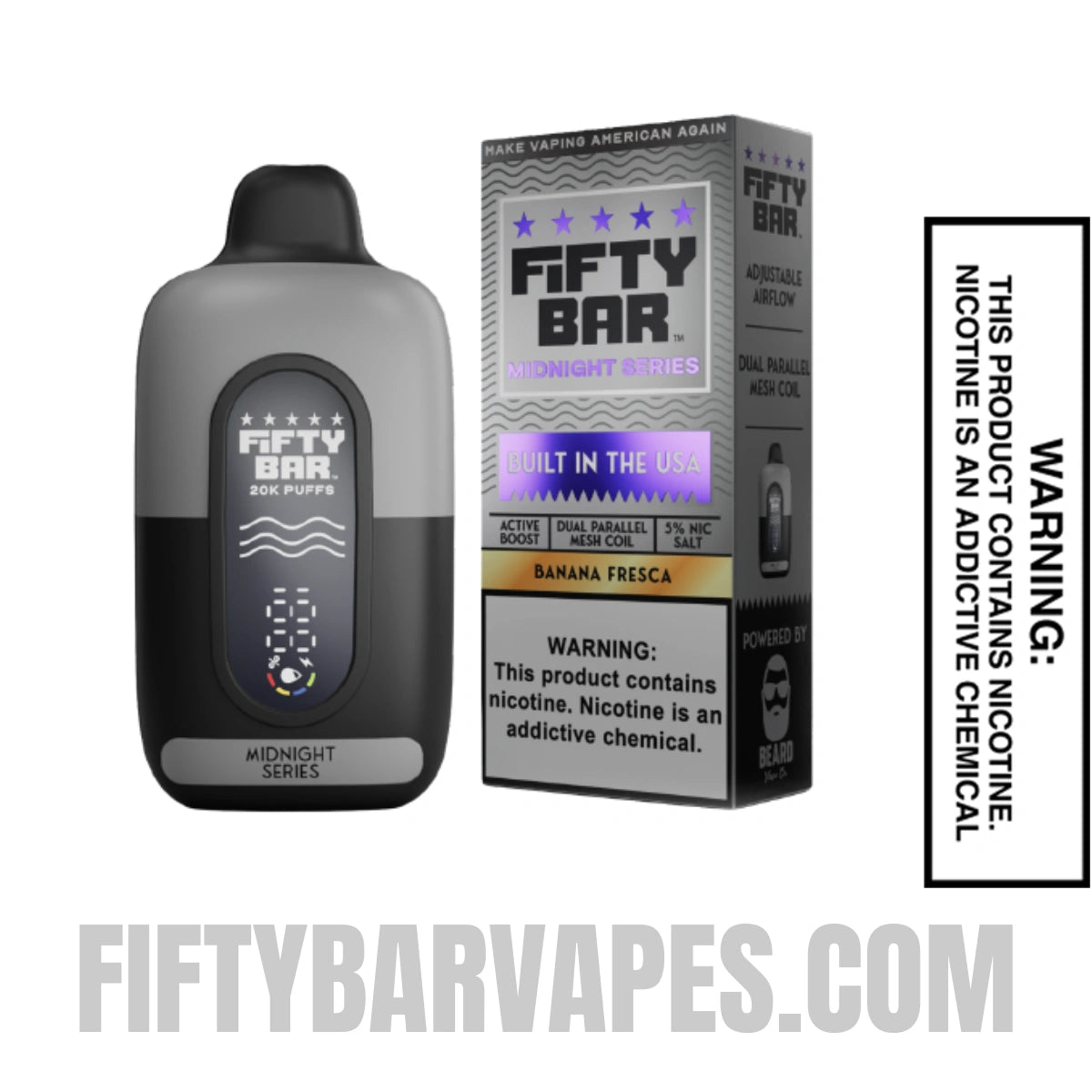 Banana Fresca Fifty Bar 20K Midnight Series Disposable Vape with package box