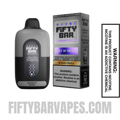 Banana Fresca Fifty Bar 20K Midnight Series Disposable Vape with package box