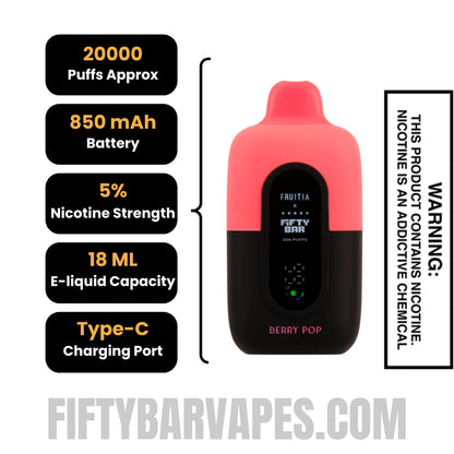 Berry Pop Fruitia X Fifty Bar 20K Vape Specifications