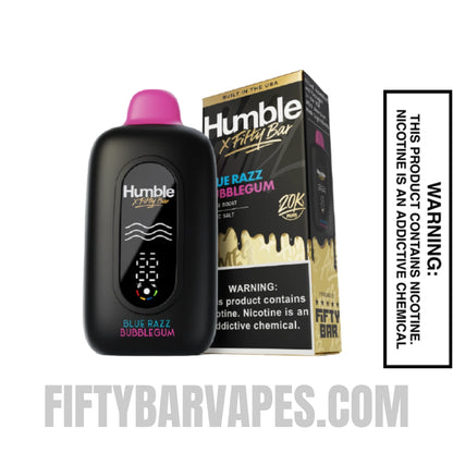 Blue Razz Bubblegum Humble x Fifty Bar 20K Disposable Vape with package box