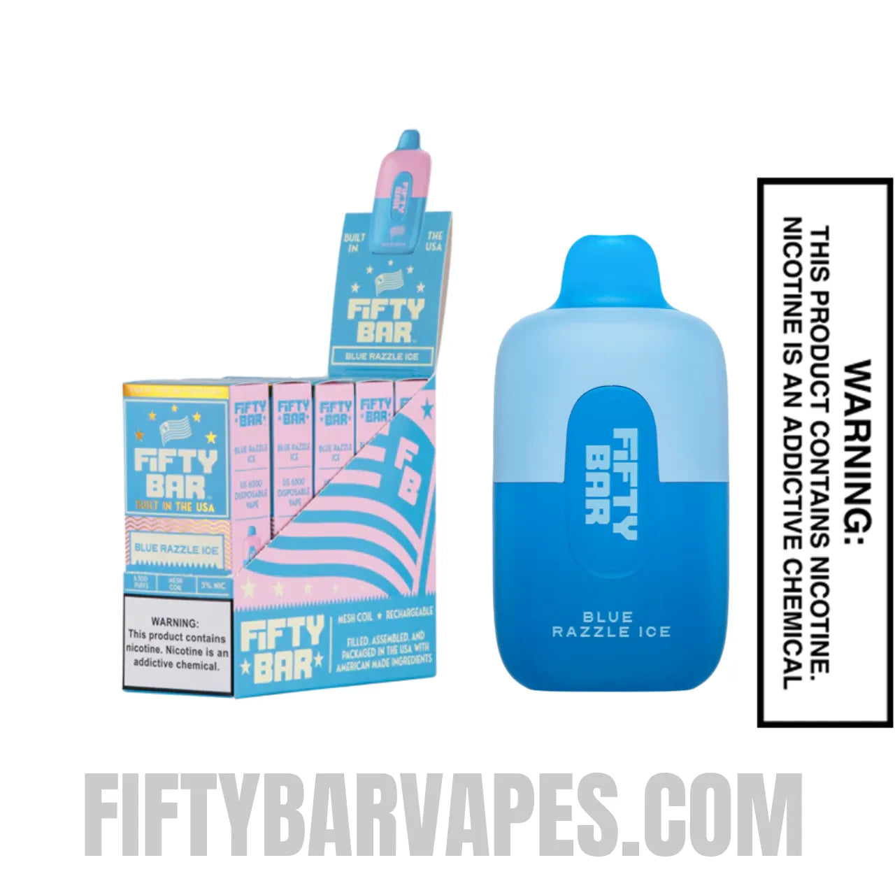 Blue Razzle Ice Fifty Bar 6500 Puffs Disposable Vape With Bundle Pack