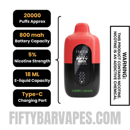 Cherry Limeade Fruitia X Fifty Bar 20K Disposable Vape Specifications