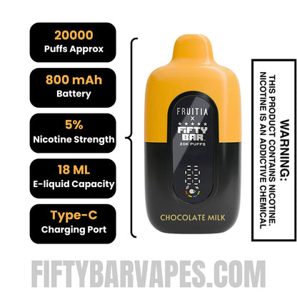 Chocolate Milk Fruitia X Fifty Bar 20K Vape | FiftyBarVapes Chocolate Milk Fruitia X Fifty Bar 20K Vape | FiftyBarVapes