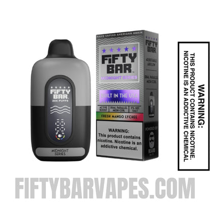 Fresh Mango Lychee Fifty Bar 20K Midnight Series Disposable Vape with package box