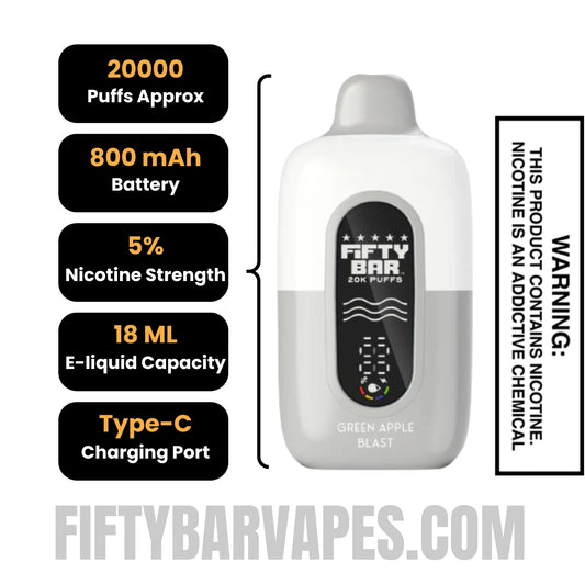 Green Apple Blast Fifty Bar 20k Disposable Vape Specifications