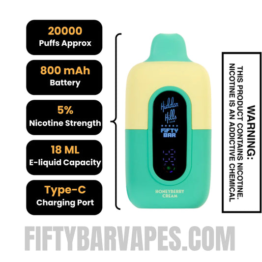 Honeyberry Cream Hidden Hills X Fifty Bar Vape Specifications