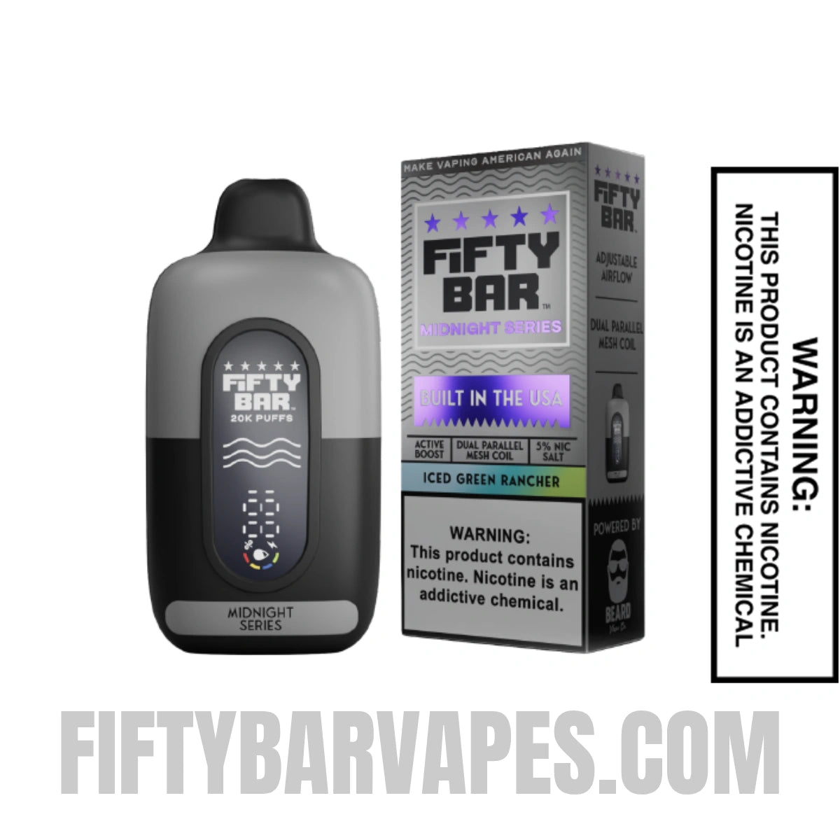 Iced Green Rancher Fifty Bar 20K Midnight Series Vape Iced Green Rancher Fifty Bar 20K Midnight Series Vape