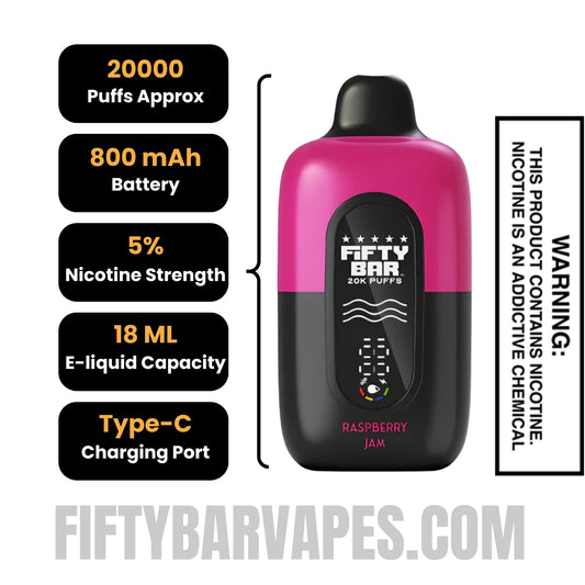 Jam Fifty Bar 20k Disposable Vape Specifications