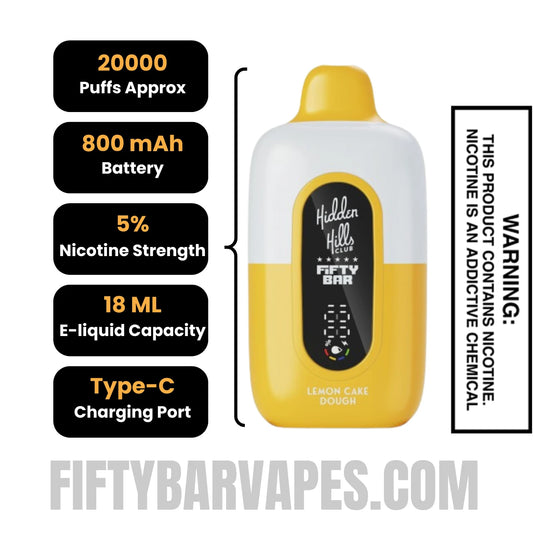 Lemon Cake Dough Hidden Hills X Fifty Bar 20k Disposable Vape Specifications