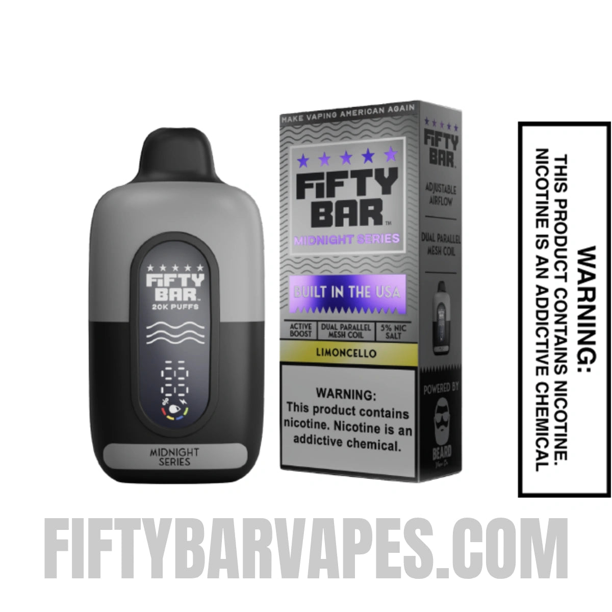 Limoncello Fifty Bar 20K Midnight Series Disposable Vape with package box