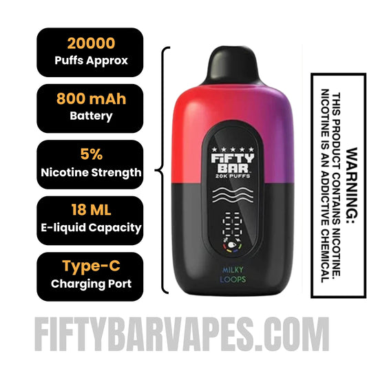 Milky Loops Fifty Bar 20k Disposable Vape Specifications