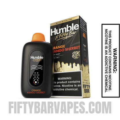 Orange Mango Sherbet Humble x Fifty Bar 20K Disposable Vape with package box