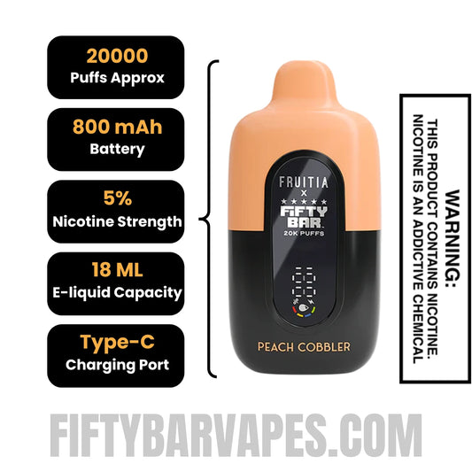 Peach Cobbler Fruitia X Fifty Bar 20K Vape Specification