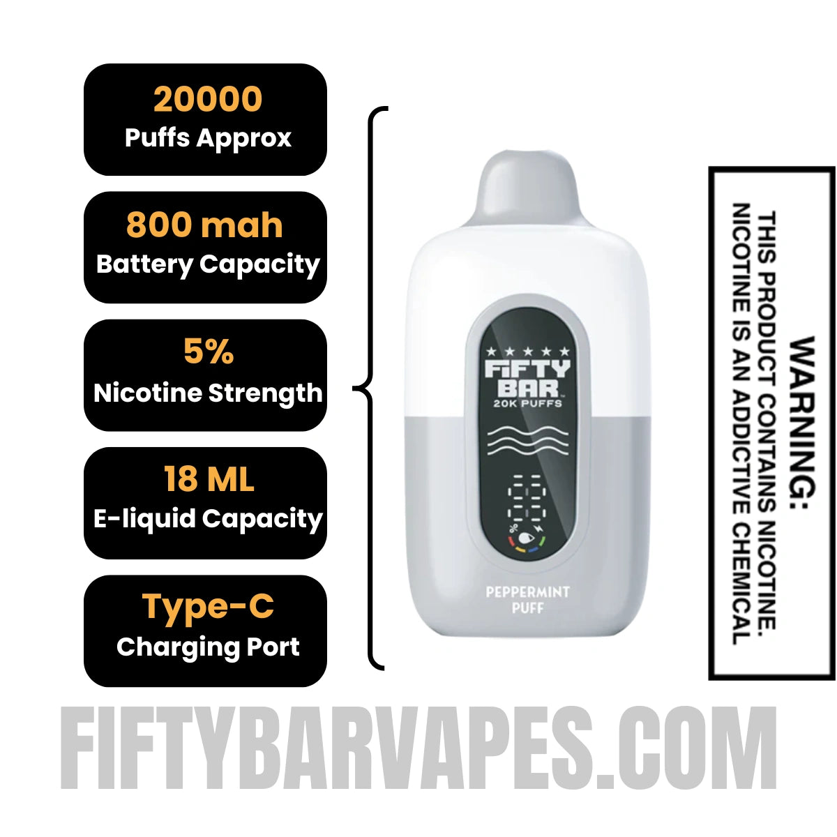 Peppermint Puff Fifty Bar 20K Disposable Vape Specifications