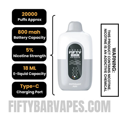 Peppermint Puff Fifty Bar 20K Disposable Vape Specifications