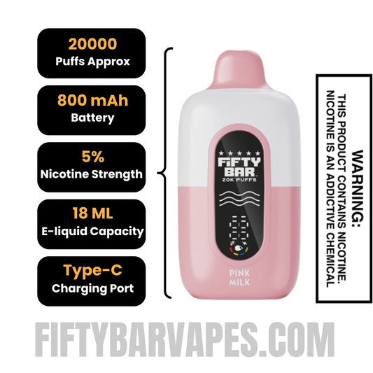 Pink Milk Hidden Hills X Fifty Bar 20k Disposable Vape Specifications