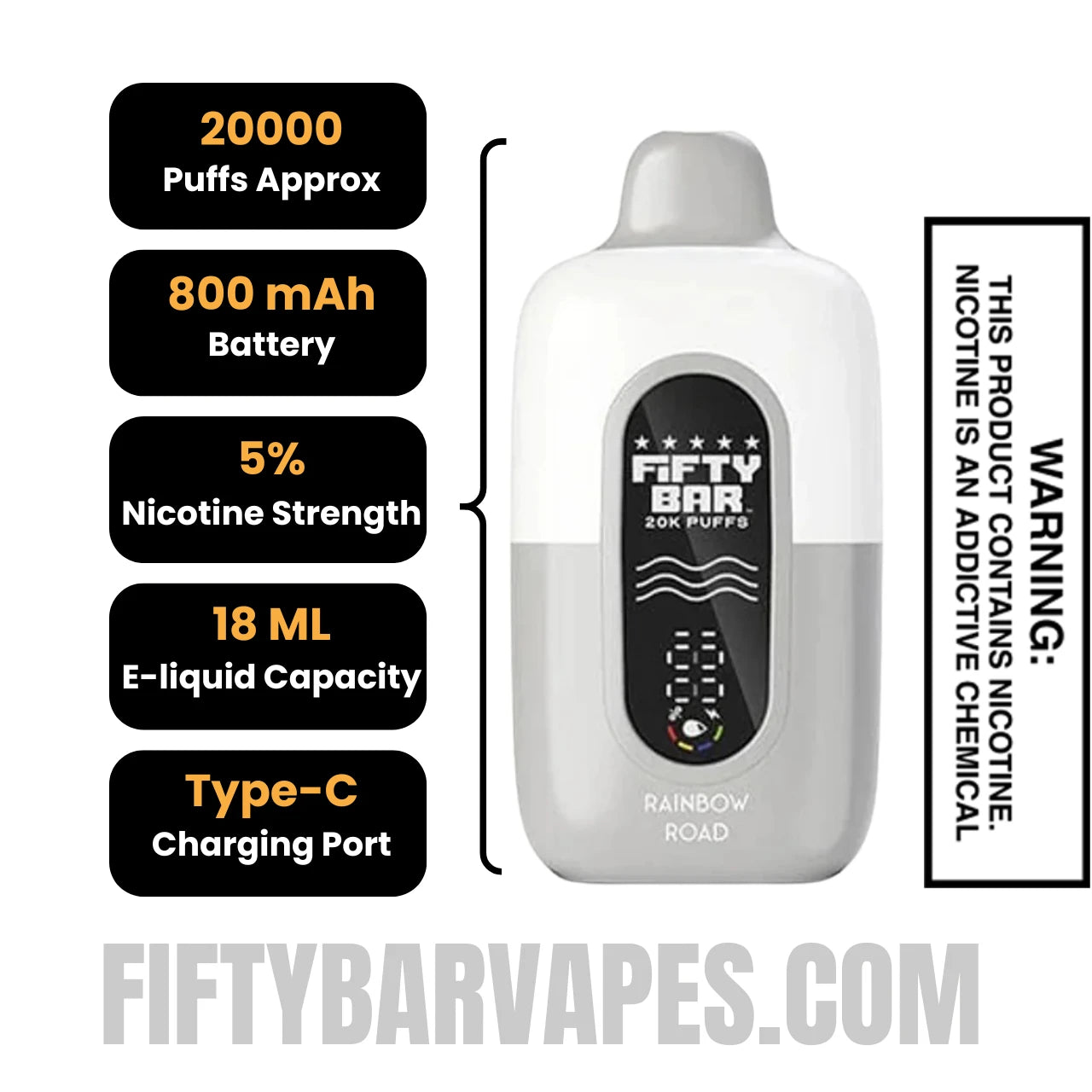 Rainbow Road Fifty Bar 20k Disposable Vape Specifications