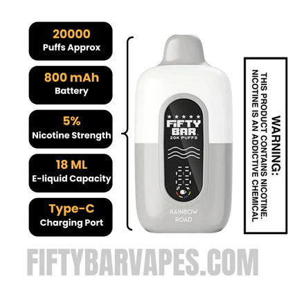 Rainbow Road Fifty Bar 20k Disposable Vape Specifications