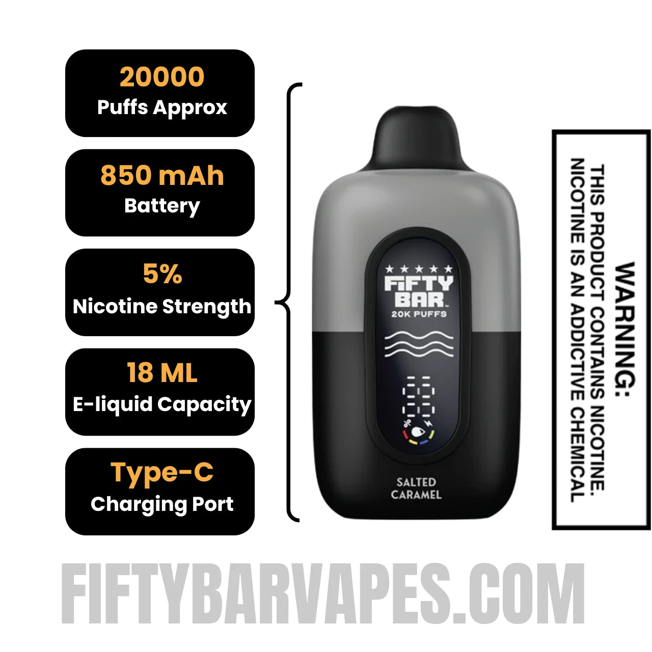 Salted Caramel Fifty Bar 20K Disposable Vape Specifications