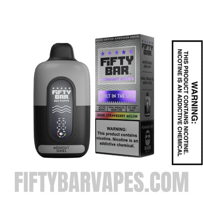 Sour Strawberry Melon Fifty Bar 20K Midnight Series Disposable Vape with package box