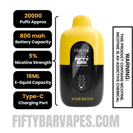 Sour Batch Fruitia X Fifty Bar 20K Vape Specifications