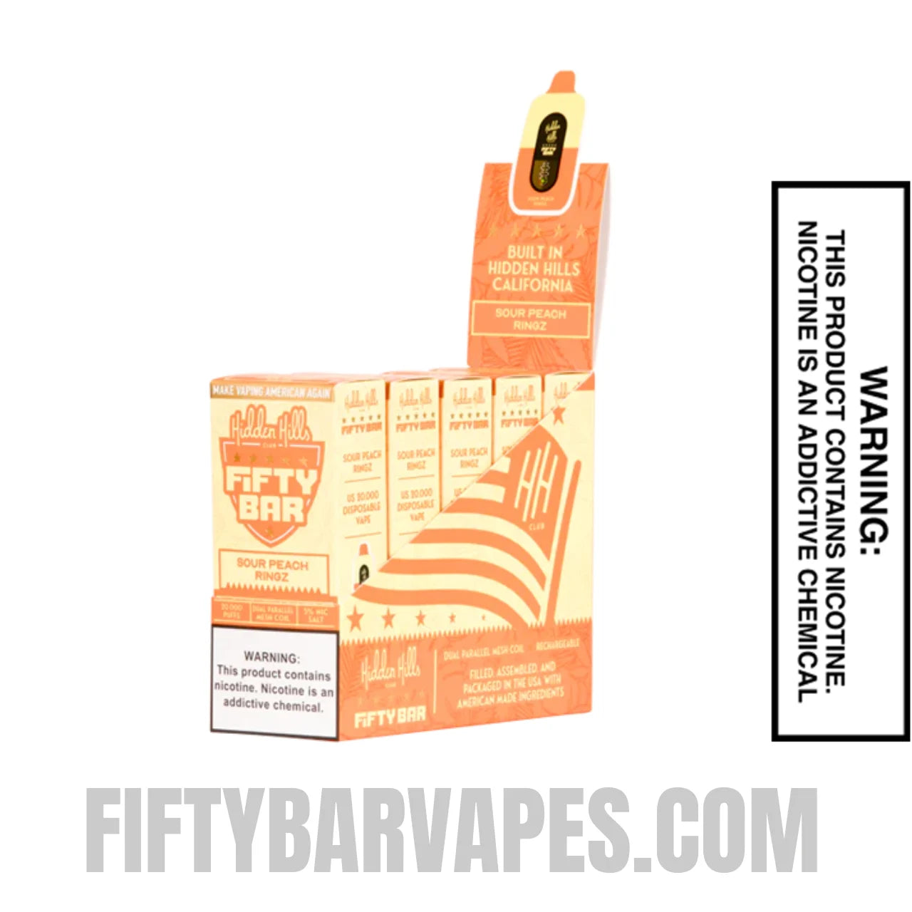 Sour Peach Ringz Hidden Hills X Fifty Bar 20k Disposable Vape With Bundle Pack