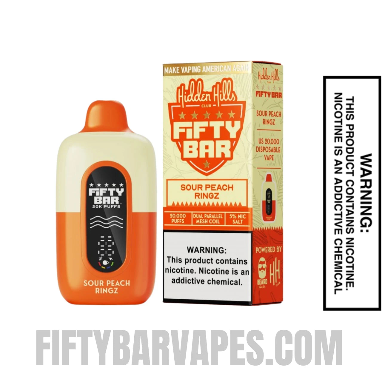 Sour Peach Ringz Hidden Hills X Fifty Bar 20k Disposable Vape With Package Box