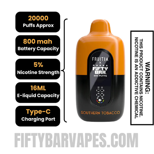 Souther Tobacco Fruitia X Fifty Bar 20K Vape Specifications